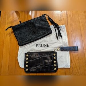 2 Prune leather wristlets / clutch purses